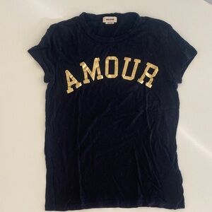 Zadig & Voltaire Black Tee with Gold 'AMOUR' Design